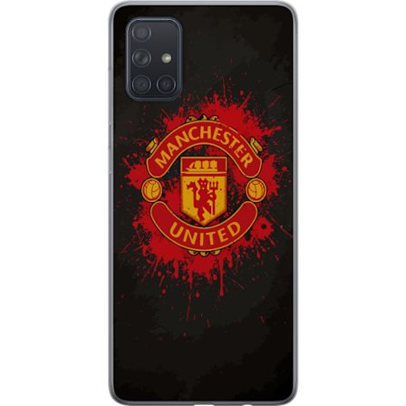 Kompatibelt Mobildeksel til Samsung Samsung Galaxy A71 Manchester United logo i rød og gul farge med røff sportslig bakgrunn