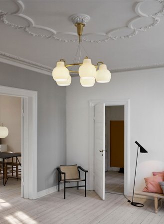 VL ringkrone taklampe 5 lys - opal/messing