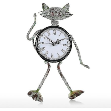 Vintage Katte-Ur Metal Lydløs Bordur Jern Kattefigur Håndlavet Dekoration Hylde-Ur Gave