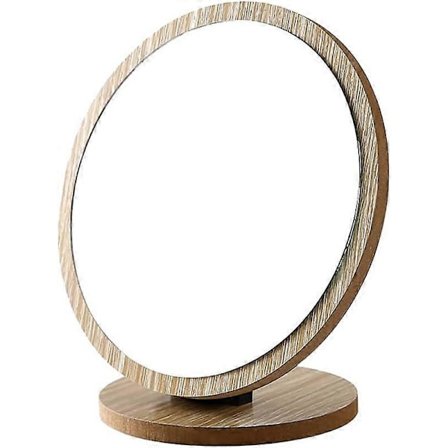 Rundt kompakt bordsspejl med træramme, lille makeupspejl, drejeligt toiletspejl til kosmetik