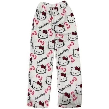 Hello Kitty Flanell Pyjamas Bløde Kawaii Pyjamas Hjemmebukser Tegneserie Casual Anime Komfortable Efterårs- og Vintervarme Pyjamas Casual Bukser White