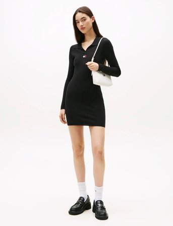 Tommy Jeans Tjw Collar Badge Sweater Dress - Black - S