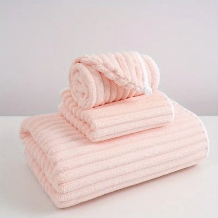 Uusi koralli samettipyyhe, kylpypyyhe, kylpyhattu, kolmiosainen setti, paksuuntunut, vettä imevä, pehmeä ja ei hiustenlähtöä, suihku kotikäyttöön