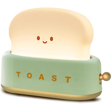 Brødristerlampe for skrivebordsdekorasjon, oppladbar liten Smiley Face-lampe Brød Toast Søt brødristerform Romdekor Nattlys