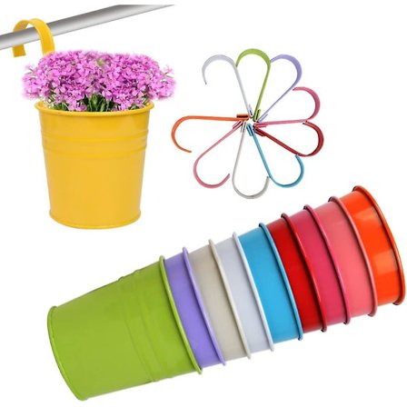 Erä 10 kpl Värikkäät metalliset riippuvat kukkaruukut Irrotettavat riippuvat kukkaruukut ulkokasvien koristelu Puutarha Koti Parveke Lahja Joulu 