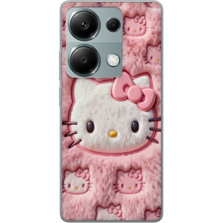 Kompatibelt Mobildeksel til Xiaomi Redmi Note 13 Pro 4G Hello Kitty rosa fluffy bakgrunn med ikoniskt ansikt og kawaii-estetikk