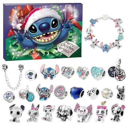 Disneyn söpö ranneke-riipuslisävarusteet Uusi joulukalenteri 24 laskentataulukko lahjalaatikko Stitch Mickey Mouse Anime lapsille lahja db