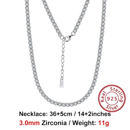 Äkta 925 Sterling Silver Dam Tennis Halsband Glittrande Rund Cubic Zirconia för Kvinnor Halskedja Smycken SC45