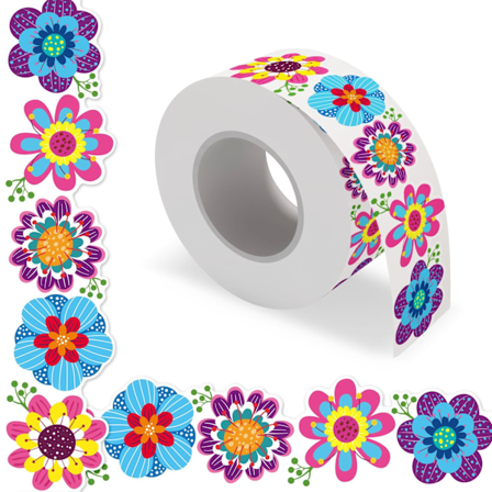 Dekorative kantklistermærker, blomsterkantklistermærke vandtæt farverig dekoration til opslagstavle tavle skoleklasseværelse (blomst)