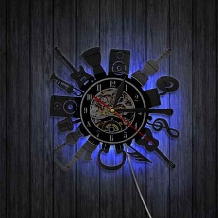 Musikinstrument Vinyl-Schallplatten-Wanduhr - LED-Licht-Wanduhr - Vinyl-Uhr - Wohnzimmer-Wanddekoration - Einzigartige Geschenke für Musikliebhaber