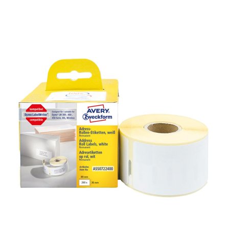 AVERY Etikett på rulle 89x36mm 260/fp - Lyreco - Emballage och lagerutrustning - Etiketter och godsmärkning - Specialetiketter