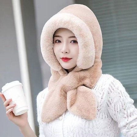 Integrerad Cap Halsduk Mössmössa Scarf KHAKI