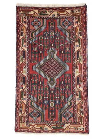Hand Knotted Persian Asadabad Rug 70X125 Dark Red/Black