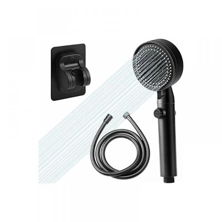 1 stk. Svart Dusjhode med Høytrykk, Eco, 6 Spraymoduser, Anti