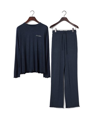 Lexington Viskose/modal-blanding jersey pyjamassæt, mørkeblå