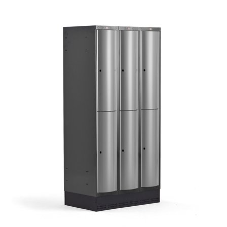 Kleiderspind CURVE mit Sockel, 3 Module/2 Türen, 1890 x 900 x 550 mm, Silbergrau