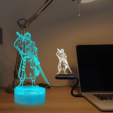 Japanilainen Anime Zoro -miekka 3D LED-yövalo pojille, kaukosäädin, monivärinen vaihto, USB-kosketus, joulujuhlan koriste