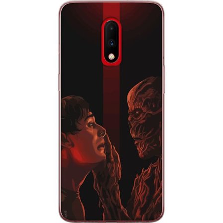 Kompatibel Mobilcover til OnePlus OnePlus 7 Mørk fantasyillustration, der viser mødet mellem menneske og monster med stærkt drama og psykologisk in