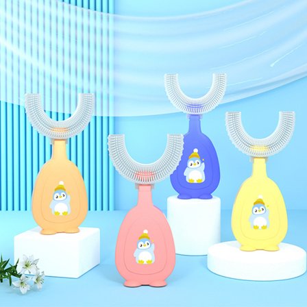 4-pak, 6-12 år, Børns U-formede tandbørste Sød Lille Pingvin Fuld Dækning Stor Blød