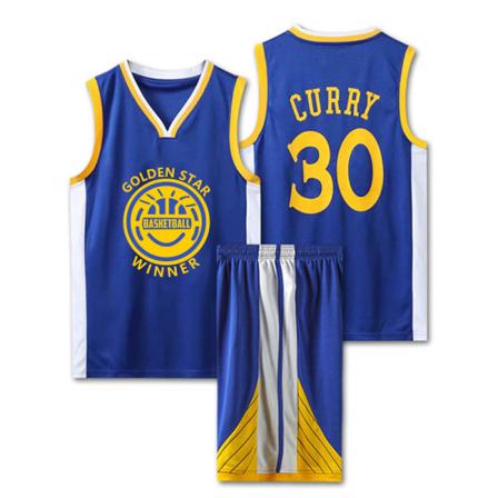 NBA Basketball Uniform GSW Blue Suit-No. 30 Curry Children M/24 yards (130-140cm)