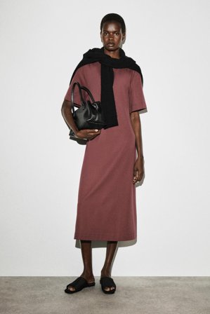 COS Femme Robe T-Shirt Midi À Détail Ceinture Dress in Marron