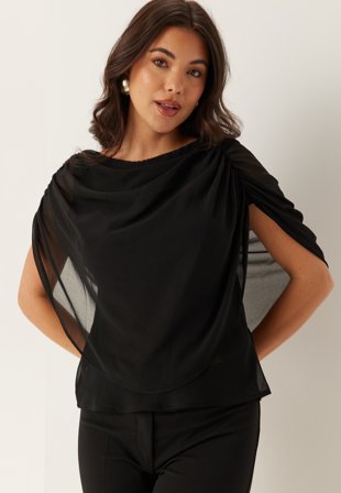 Bubbleroom - Cape Sleeveless Blouse - Black - Kläder