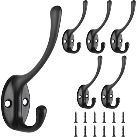 12 stk. vægmonterede knager antikke hattekroge kraftige dobbelte knager med 12 skruer til badeværelse køkken soveværelse entré (sort)