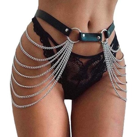 Punk Svart Midjekjede Belte Lær Lag Kroppskjeder Ra