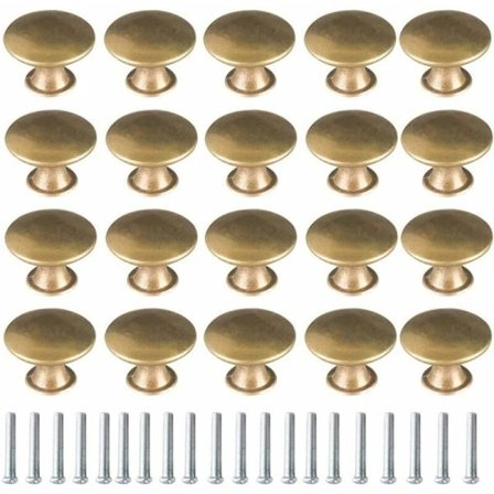 20 st Vintage Dörrknoppar 30mm Mässing Möbelhandtag Dekorativ Rund Knopp med Skruvar för Byrå Skåp Möbel Skåpdörr