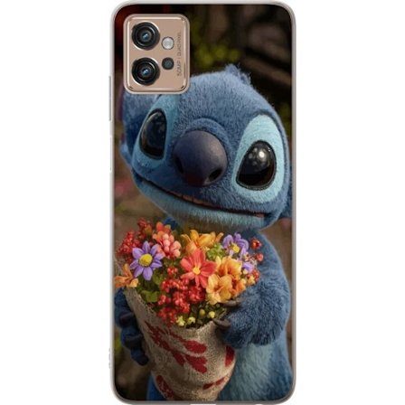 Kompatibel Mobilcover til Motorola Motorola Moto G32 Sød blå figur med store øjne, der holder en farverig buket i en varm og kær stil