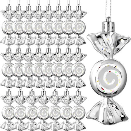 24 st julgodispynt Candy Cane Julgran Glitter Hängande Pynt Plast Pepparkaksvirvlar