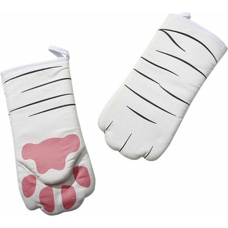 Ugnshandskar Isolerande Handskar Cartoon Animals Cat Paws Långa Ugnsvantar Ugnshandske Värmebeständiga Mikrovågsugnshandskar, Vit Katt tass
