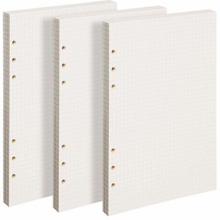 A5 3-pack 5 mm rutat papper, 6-håls övningspapper[BT}