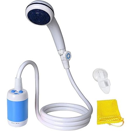 (Sky Blue) Bærbar Campingdusj, Utendørs Dusjhode, Dusjpumpe, Oppladbart Batteri, USB-Ladekabel, Vannbøtte, for Fotturer, Kjæledyrrengjøring og Dusjing