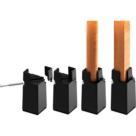 Justerbare møbelforhøjere 10 cm med skrueclips, 4 tommer forhøjerfødder, bord, sofa, skrivebord, robust skabsforhøjer til 2 til 4 cm, sort