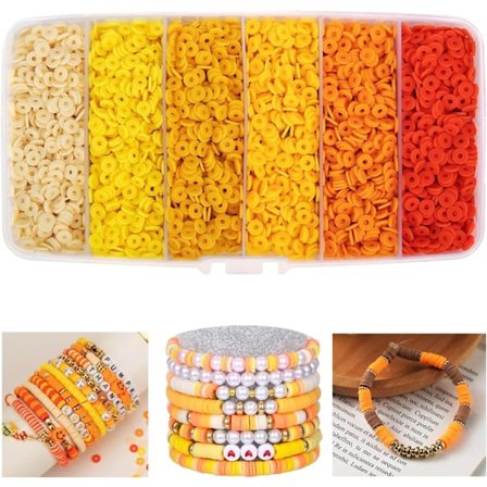 Armbåndsett med leireperler, 6 gradient gule farger 6mm polymerleireperler for smykkelaging, vennskapsarmbåndperler med bokstavperler som gave