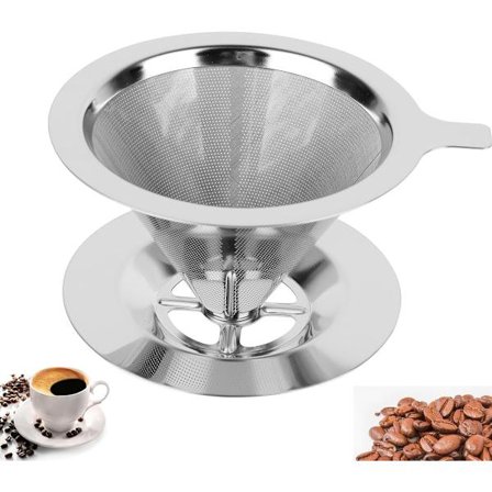 ING Gjenbrukbar kaffefilterholder i rustfritt stål, egnet for manuell kaffebrygging, dobbelt filter.