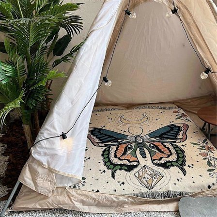 Pledd med sommerfuglmønster for sofa, seng, sete, boho jacquard dusker, billedvev, hjemmeinnredning, utendørs.pa