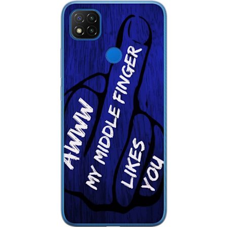 Kompatibelt Mobildeksel til Xiaomi Redmi 9C Mørk typografisk illustrasjon med hjerteform og budskap om vennskap mot dyp blå tretekstur