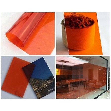 Gjennomsiktig dekorativ vindusglass klistremerkefilm Solar Adhesive Anti UV PET Farge Vindusfilm 60X100cm-Oransje