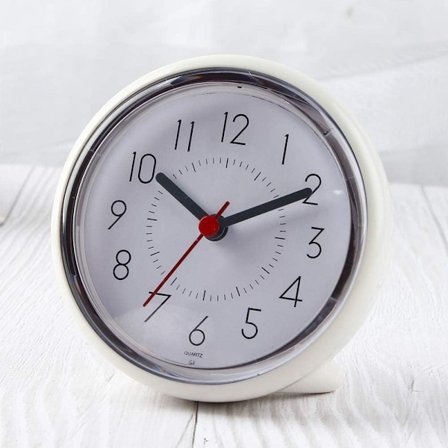 Vægure til badeværelse, vandtæt sugekop lydløs ikke-tikende ure med stativ til skrivebord soveværelse hjemmekontor skole (4 tommer, hvid)