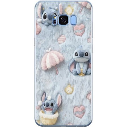 Kompatibel Mobilcover til Samsung Galaxy S8 Stitch mønster med hjerter, paraplyer og pastelfarvet blød baggrund