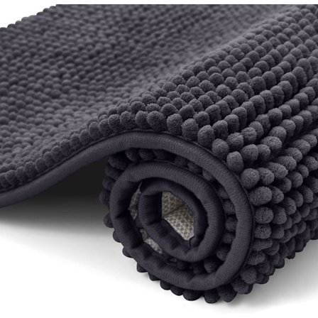 Sklisikker Chenille Badematte, Ekstra Myk Superabsorberende Luftig Badematte for Baderom, Maskinvaskbar Fotmatte, 40 x 60 cm, Mørk Grå