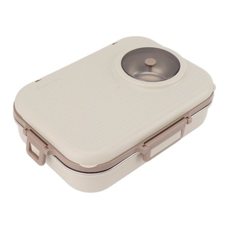 Beige Lækagesikker Madkasse i Rustfrit Stål med Suppeskål, Ske og Spisepinde 1200 ml til Camping og Picnic med 4 Rum