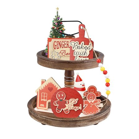Juldekorationer i trä för etagerade fat, pepparkakor, skrivbordsdekorationer (set om 6)