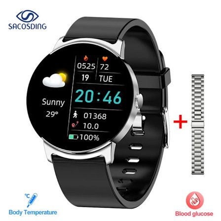 NY Glucose Smartwatch Män Blodtryck Blodsyre Kroppstemperatur Puls Alarm IP68 Vattentät Smartwatch Kvinnor
