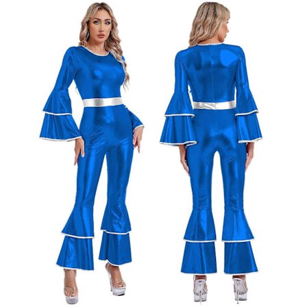 Dame Vintage 70-talls Disco Glitrende Jumpsuit Bell Bottom Hippie Romper Cheerleading Uniform Halloween Cosplay Temafest Kostyme kongeblå_maks