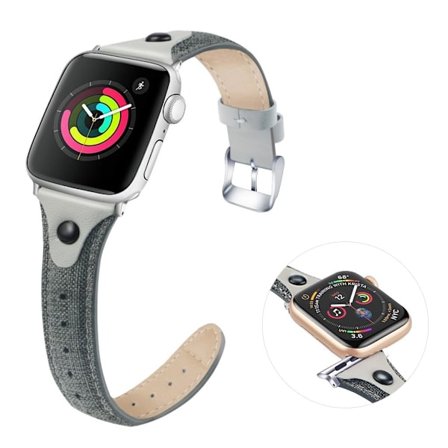Apple Watch Series 5 / 4 44mm canvas genuine leather watch band - Grey