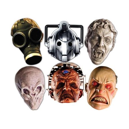 Doctor Who Monstre Halloween Kort Udklædningsmasker Sæt med 6 (Cybermand, Silent, Smiler, Davros, Tomt Barn og Grædende Engel) (FMY)