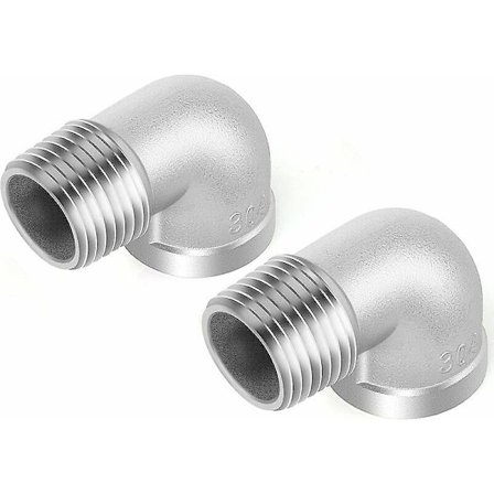 2 stk 304 rustfritt stål 90 graders albuekoblinger, 3/8" hann til 3/8" hunn BSP rørdeler
